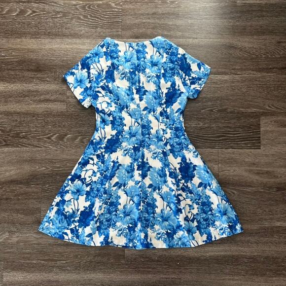 Pure Sugar Blue Floral Fit & Flare Dress Sz Medium Short Sleeve Lined A-Line GUC - Picture 7 of 14